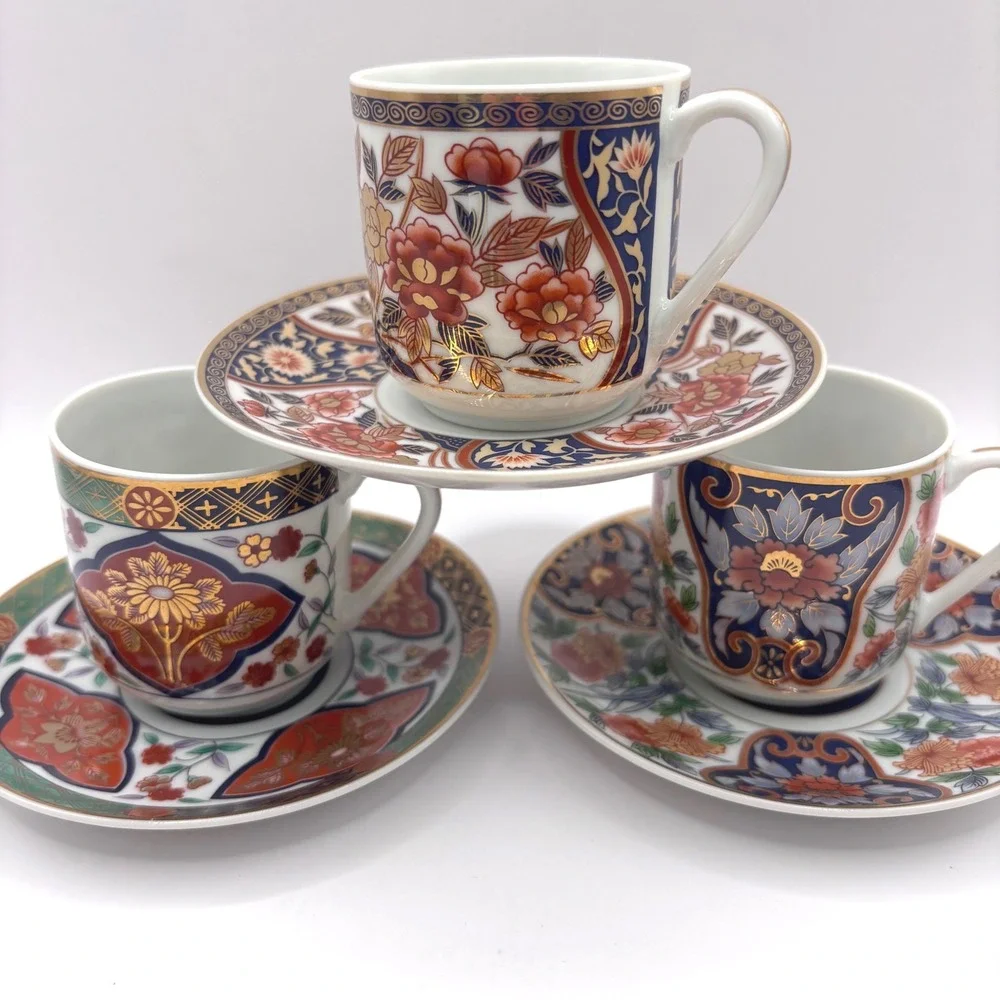 Set of 6 Tea Cup and Saucer Lithopane Japan Bone China Gold Trim Vintage
